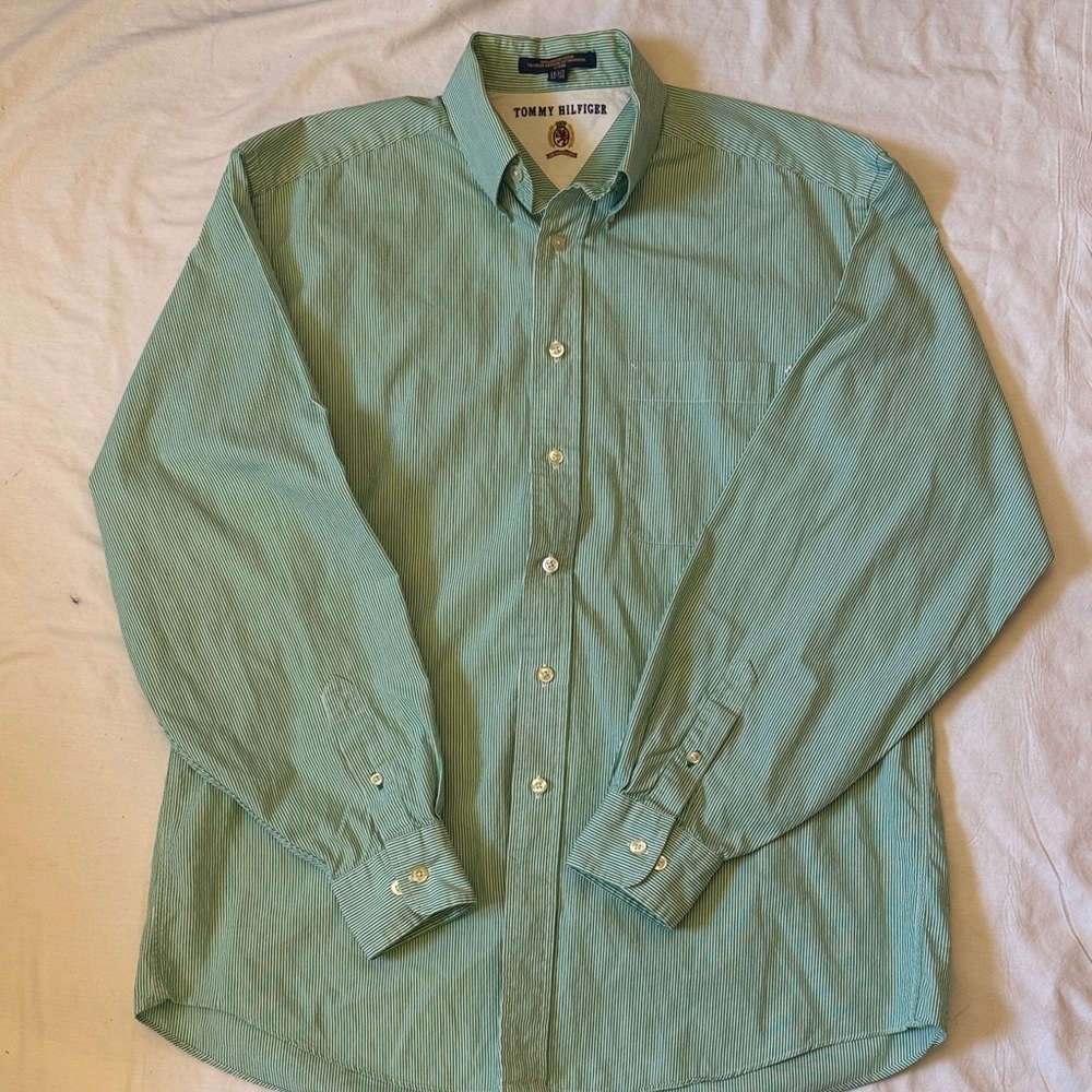 Vintage Tommy Hilfiger Mint Green with stripes Casual Shirt preppy Y2K